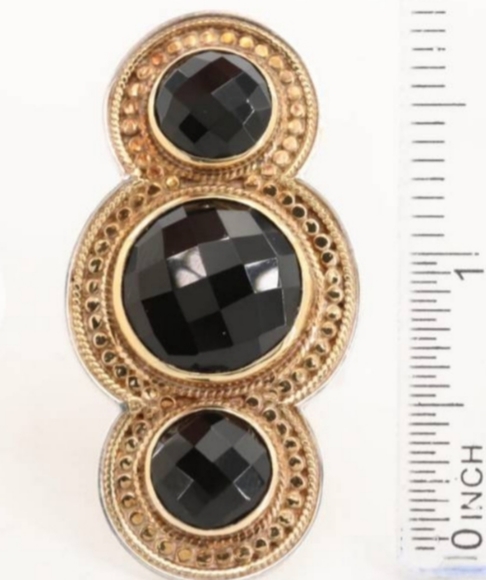 Anna Beck Sterling Silver Vermeil Faceted onyx Ring Statement Pointer - Picture 2 of 5